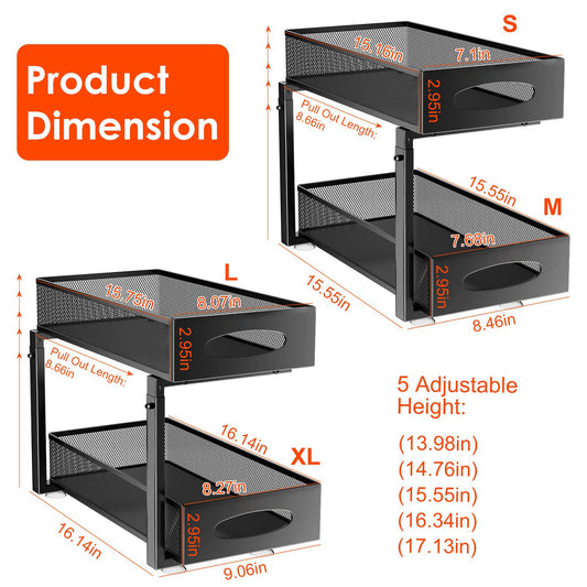 2-Pack 2-Tier Pull-Out Under Sink Organizer with Adjustable Height – Sliding Cabinet Storage for Kitchen & Bathroom